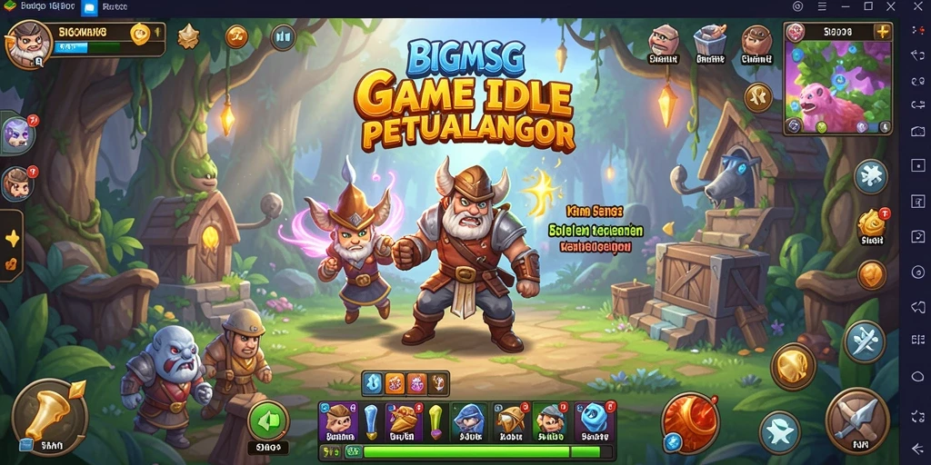 Tampilan gameplay BIGMSG dengan berbagai karakter dan elemen Idle.