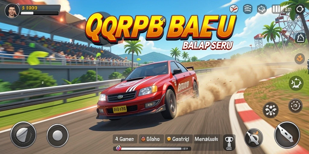 Screenshot utama QQRP menampilkan aksi balap mendebarkan di lintasan yang penuh warna.